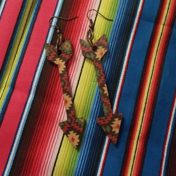 LEATHER AZTEC ARROW EARRINGS - Picture 1 of 1